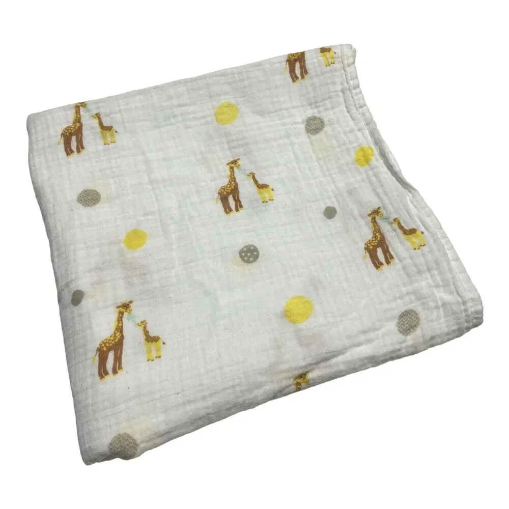 Bear Hugs Giraffe Polka Dot Muslin Swaddle Baby Blanket Yellow Gray Mommy & Me